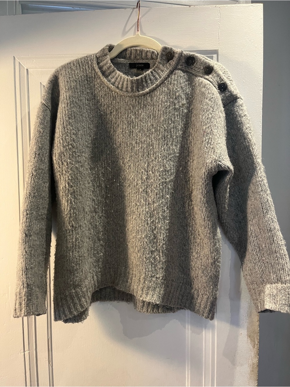 J Crew Grey Button-Shoulder Women's Sweater wool blend